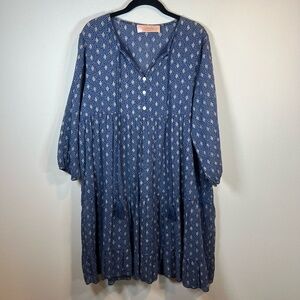 Scandal Italy Ordell Tunic Dress Navy Blue Gold Diamond Baby Doll Women's OS M/L